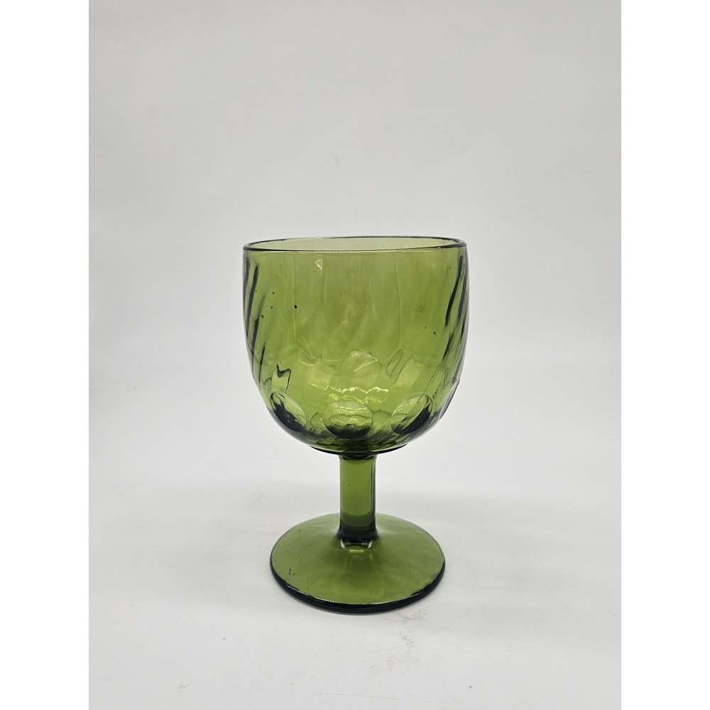 Vintage Bartlett Collins Green Glass Goblet Wine Glass Round Thumbprint Replace